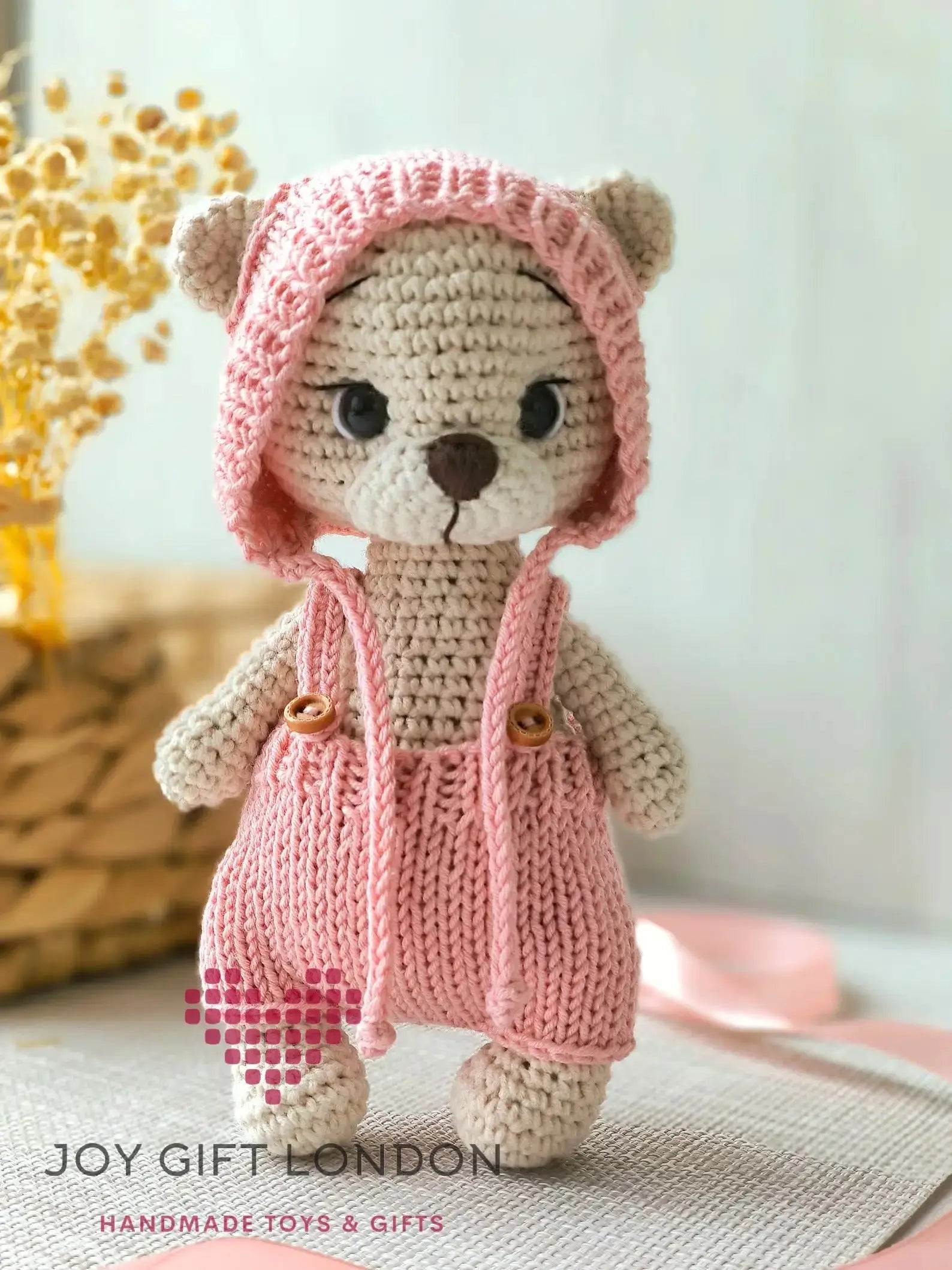 Personalised Handmade Crochet Teddy Bear – Removable Outfit & Hat, 7.1 Inches (18 cm) Joy Gift London