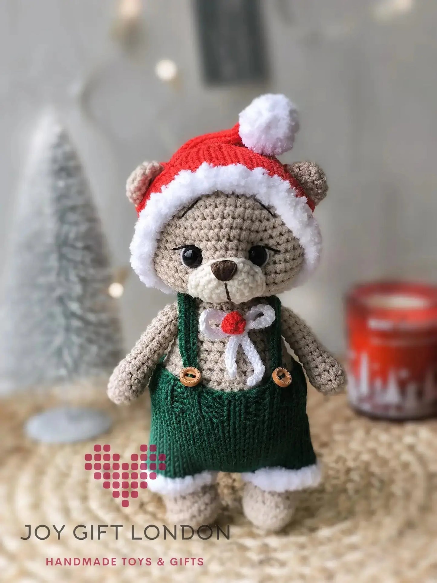 Personalised Handmade Crochet Teddy Bear – Removable Outfit & Hat, 7.1 Inches (18 cm) Joy Gift London