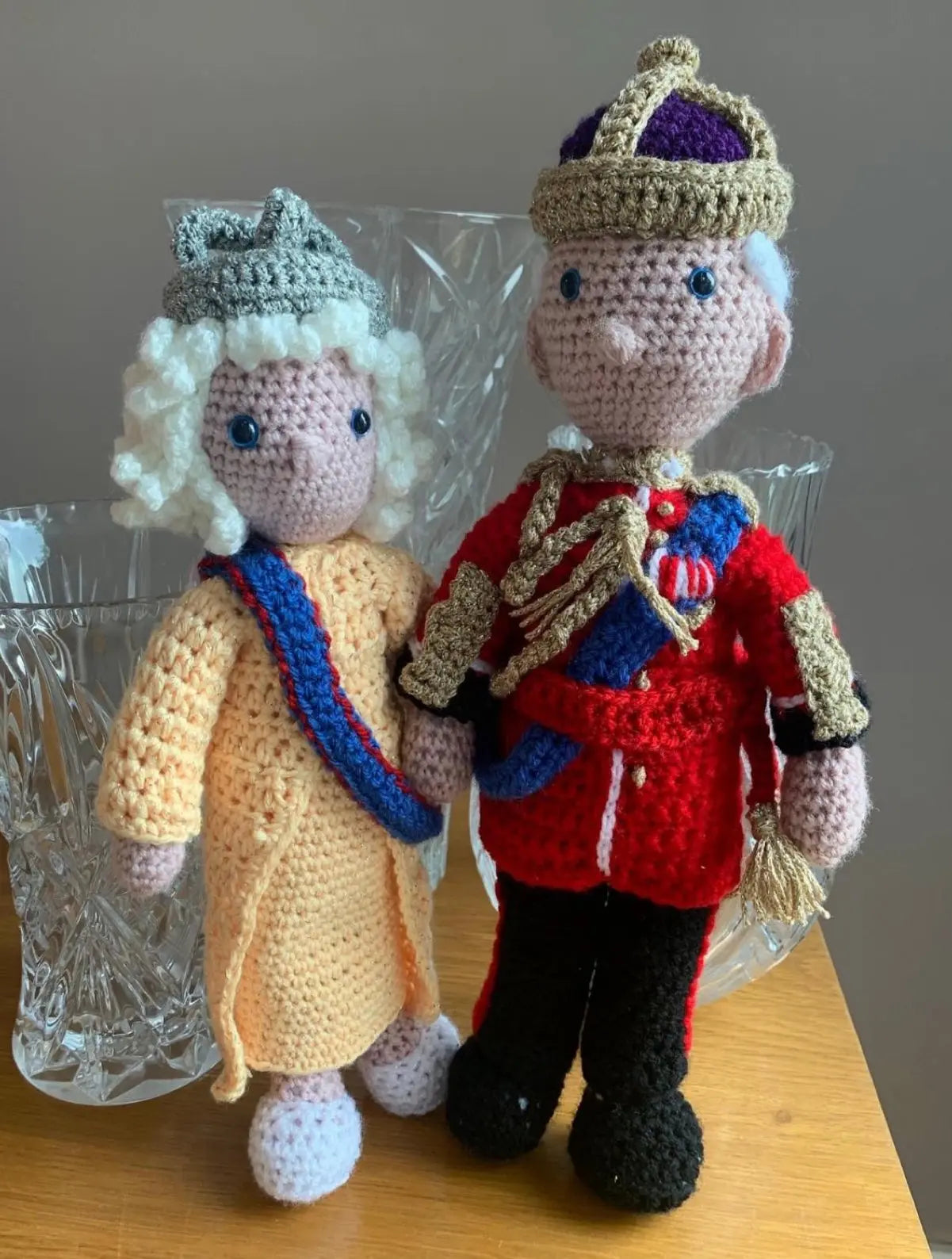 Handmade Crochet King Charles Queen Consort Camilla Tribute Dolls - Joy Gift London