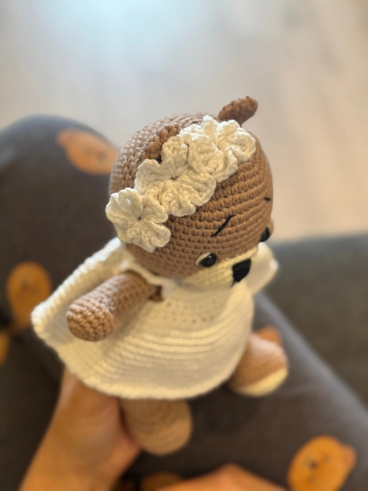 Crochet Teddy Bear in White Dress Toy TrendyToy