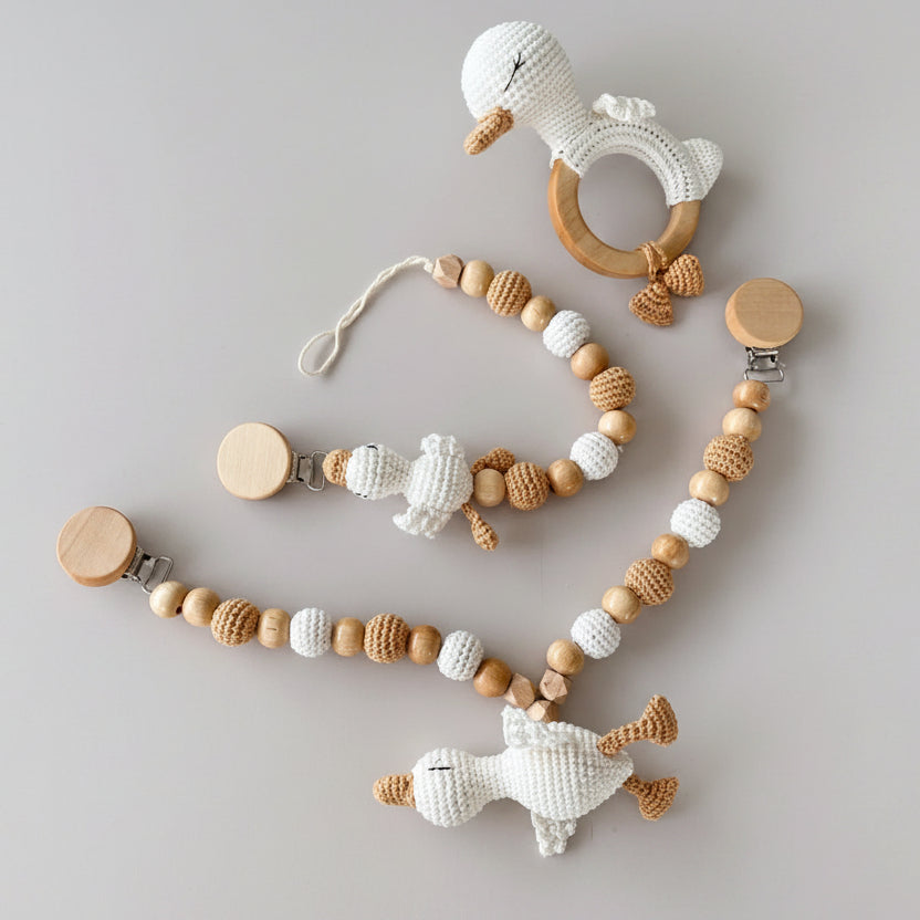 Crochet Newborn Sleeping Mate Swan Toy Gift Set (3pc)