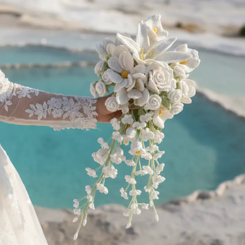 Forever Blooms – Handcrafted White Crochet Wedding Bouquet  Joy Gift London