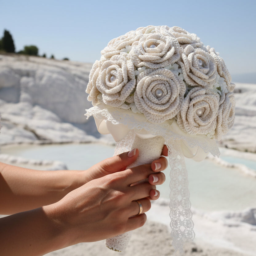 Forever Blooms – Handcrafted White Crochet Wedding Bouquet (Copy)  Joy Gift London