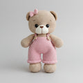 Handmade Crochet Teddy Bear Toy in Pink Jumpsuit