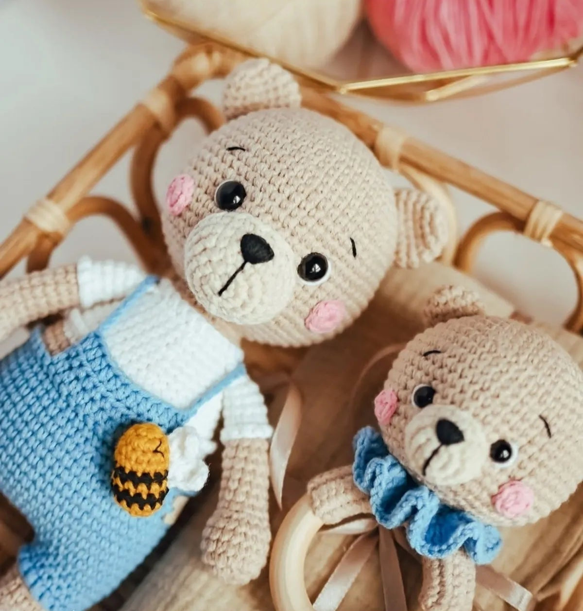 Handcrafted Crochet Teddy Bear Toy and Rattle Gift Set 2pc Joy Gift London