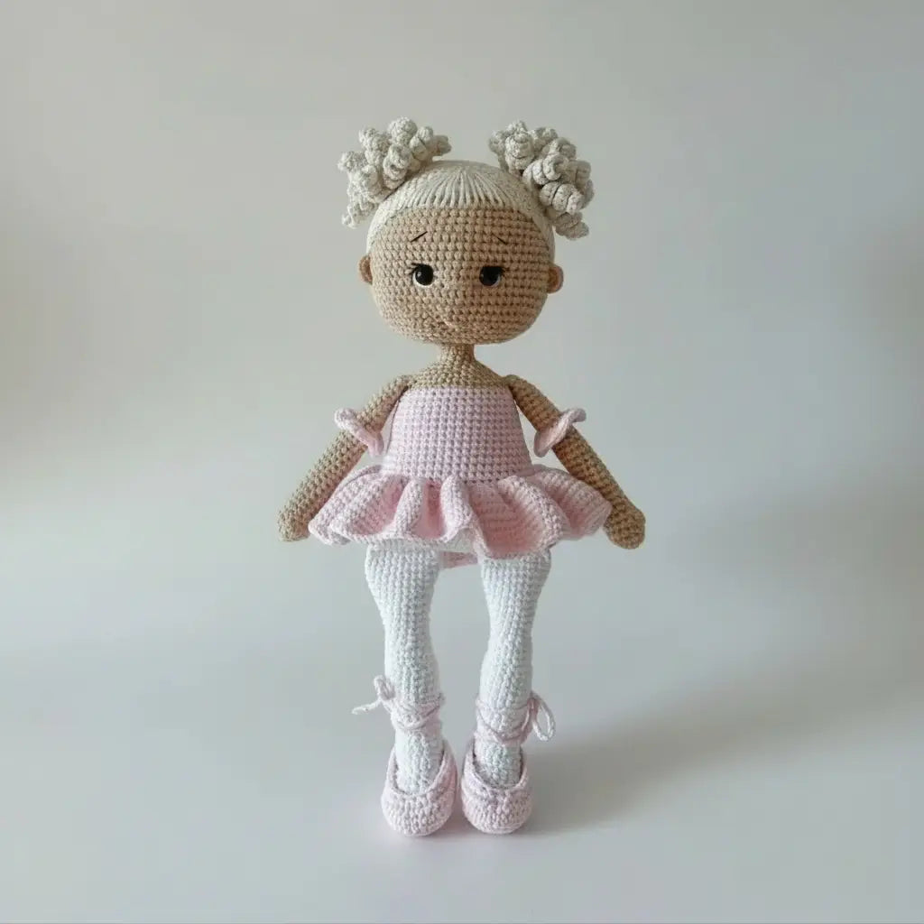 Handmade Crochet Ballerina Doll in Pink Dress with Bun Hairstyle  Joy Gift London