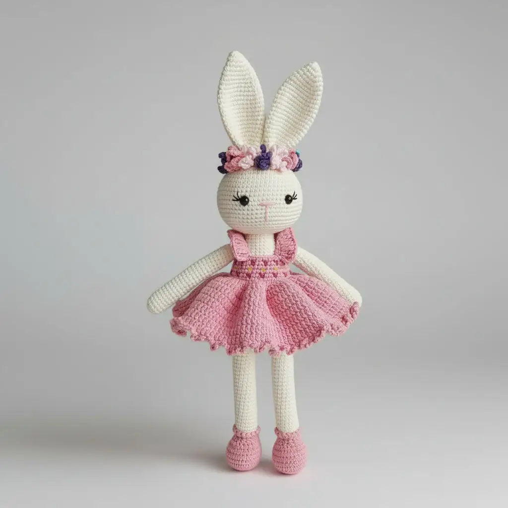 Handmade Crochet Bunny Girl Doll with Fancy Dress  Joy Gift London