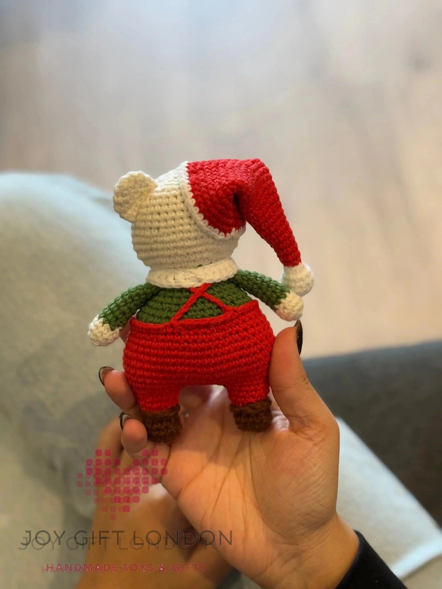 Crochet Cute White Teddy Bear Toy in Red Santa Costume Shesu Toy