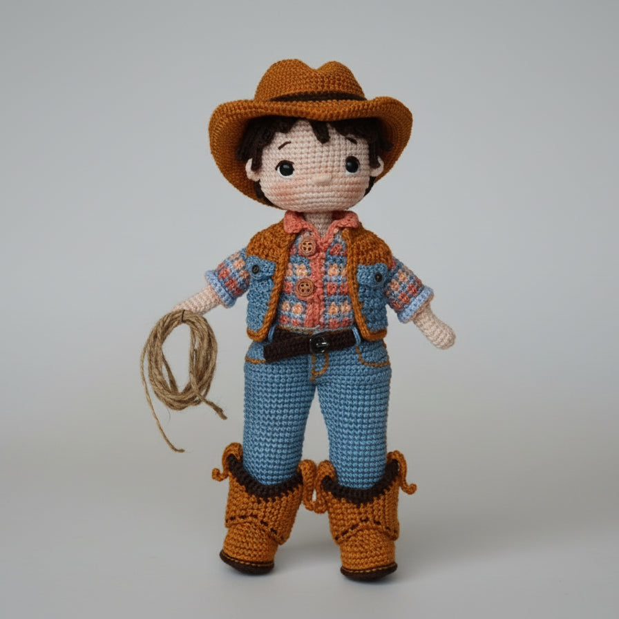 Handmade Crochet Cowboy Doll Toy  Joy Gift London
