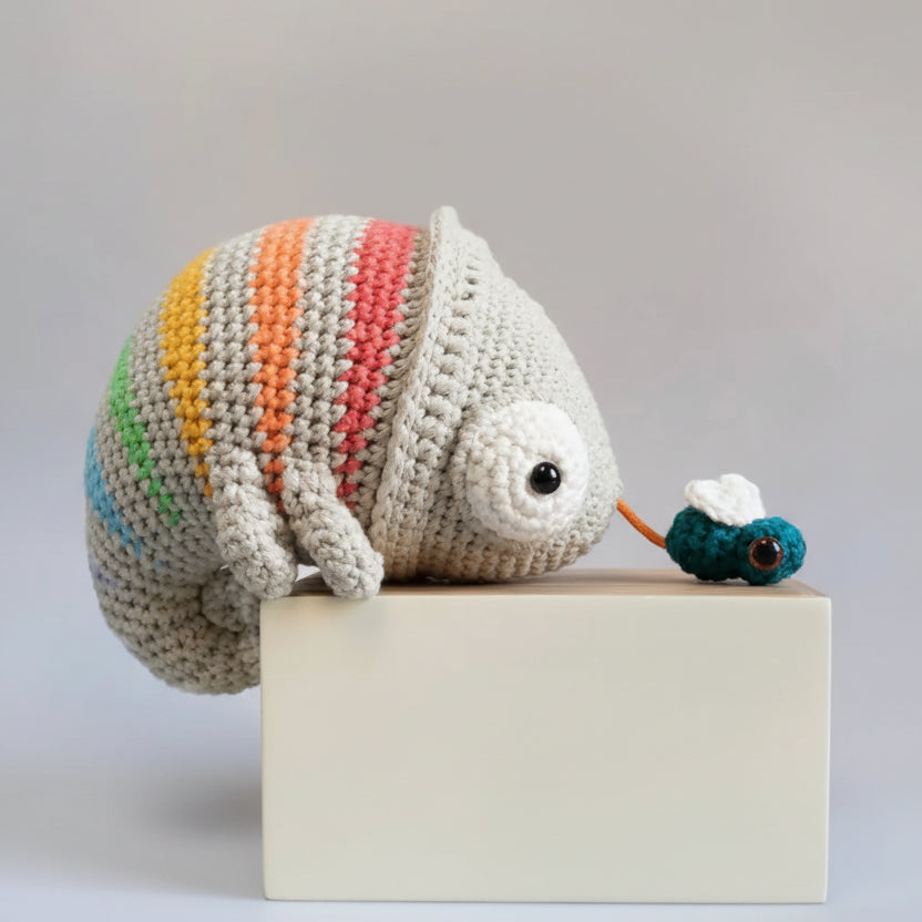 Handmade Crochet Cute Chameleon Toy  Joy Gift London
