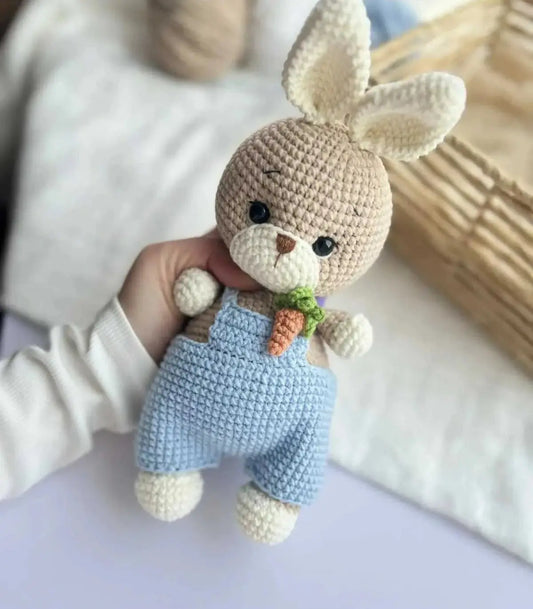 Handmade Crochet Cute Rabbit Toy in Blue Jumpsuit TrendyToy