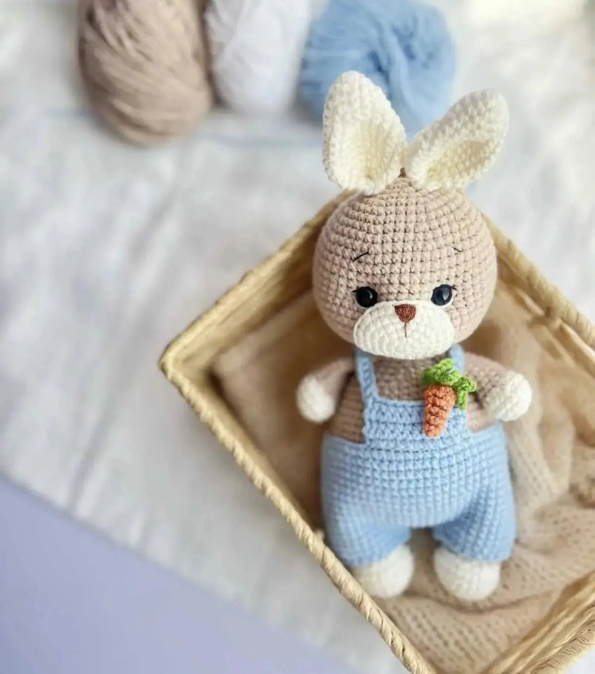 Handmade Crochet Cute Rabbit Toy in Blue Jumpsuit TrendyToy