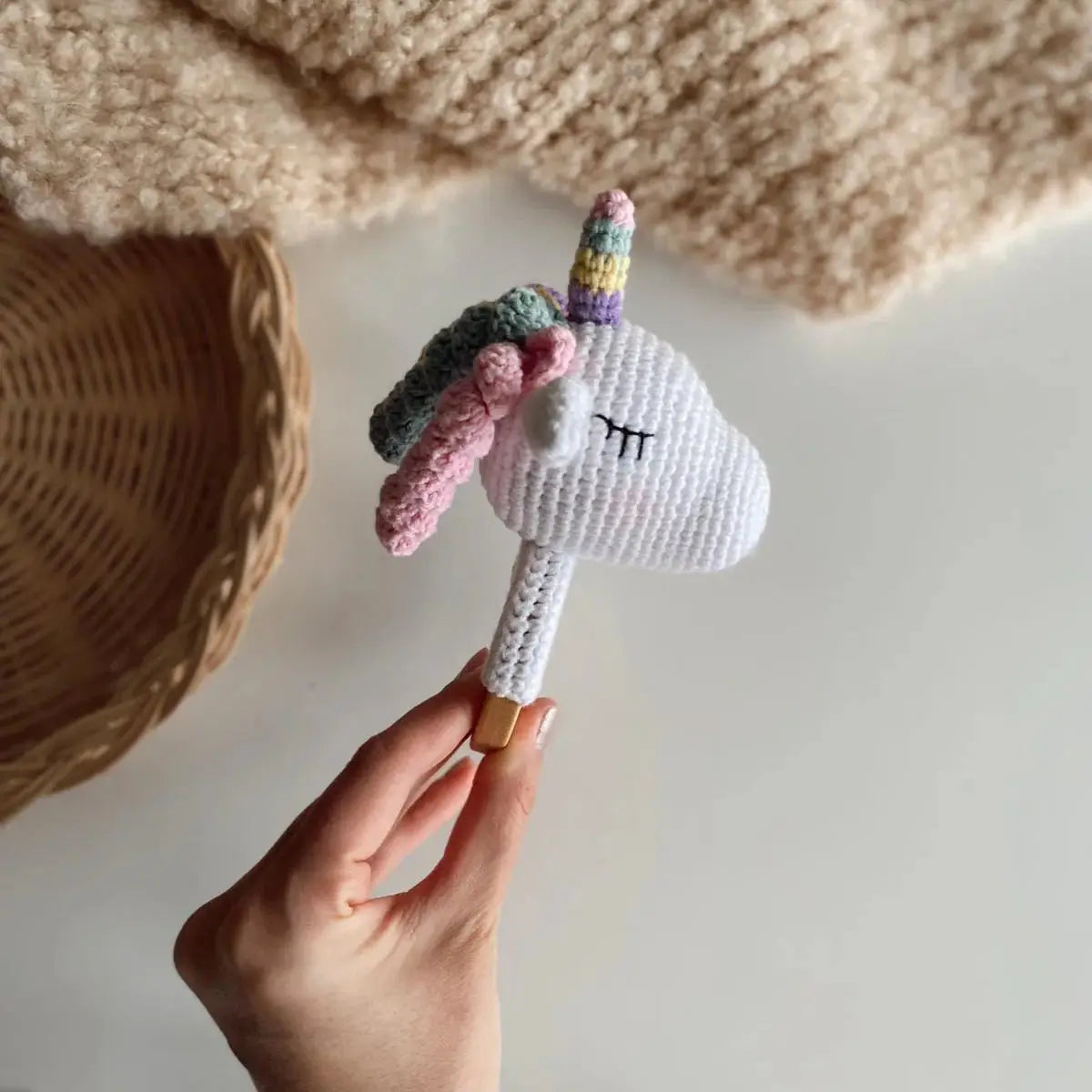 Handmade Crochet Cute Unicorn Toy Gift Set (4pc) - Personalised Dummy Clip, Pram Toy Clip - Joy Gift London
