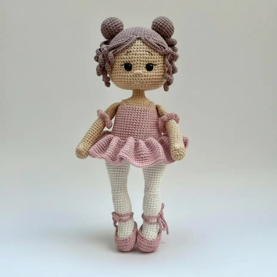 Handmade Crochet Doll in Soft Pink Dress with Curly Hair  Joy Gift London