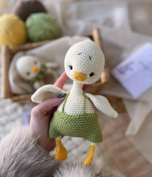 Handmade Crochet Duck Toy in Green Jumpsuit Gift Set (2pc) TrendyToy