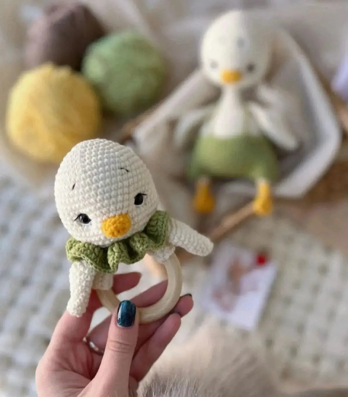 Handmade Crochet Duck Toy in Green Jumpsuit Gift Set (2pc) TrendyToy