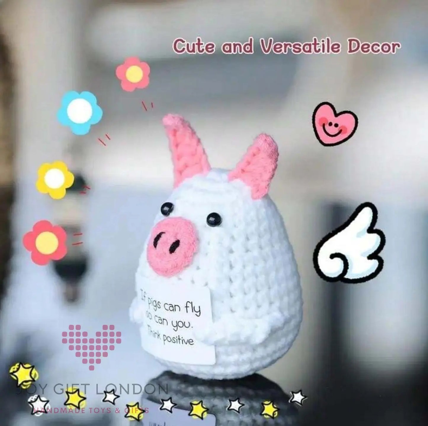 Handmade Crochet Emotional Positive Pig Joy Gift London