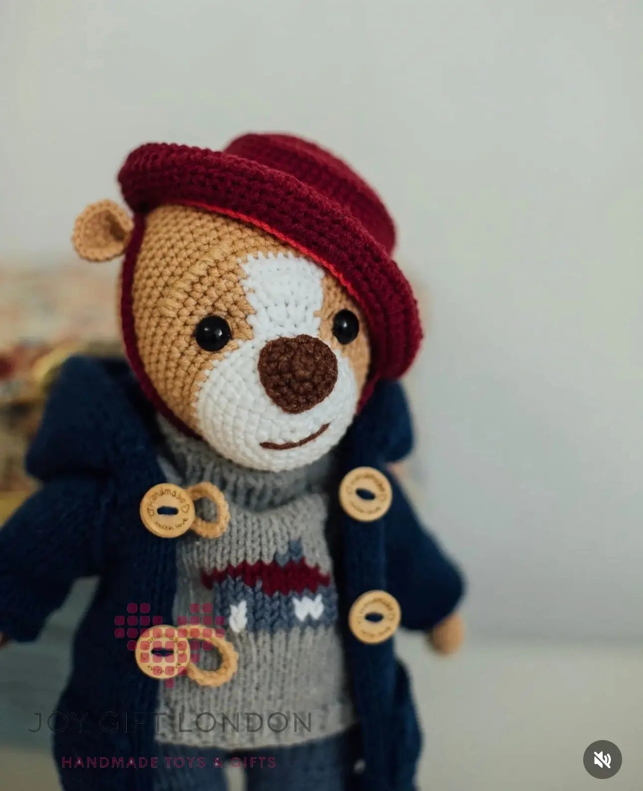 Handmade Crochet Paddington Bear Toy 35cm Joy Gift London