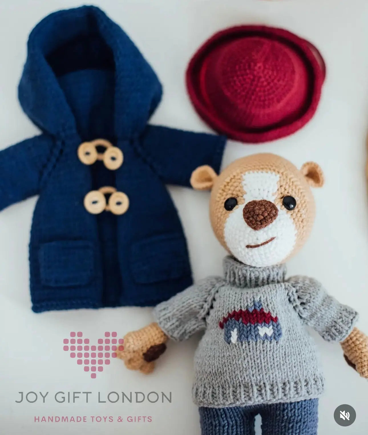 Handmade Crochet Paddington Bear Toy 35cm Joy Gift London