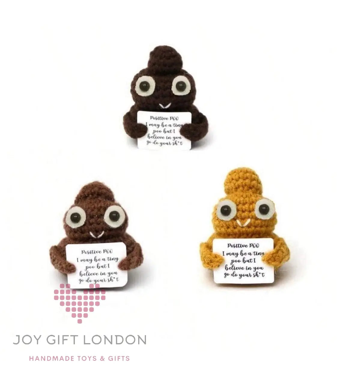 Handmade Crochet Positive Poo 3pc Joy Gift London