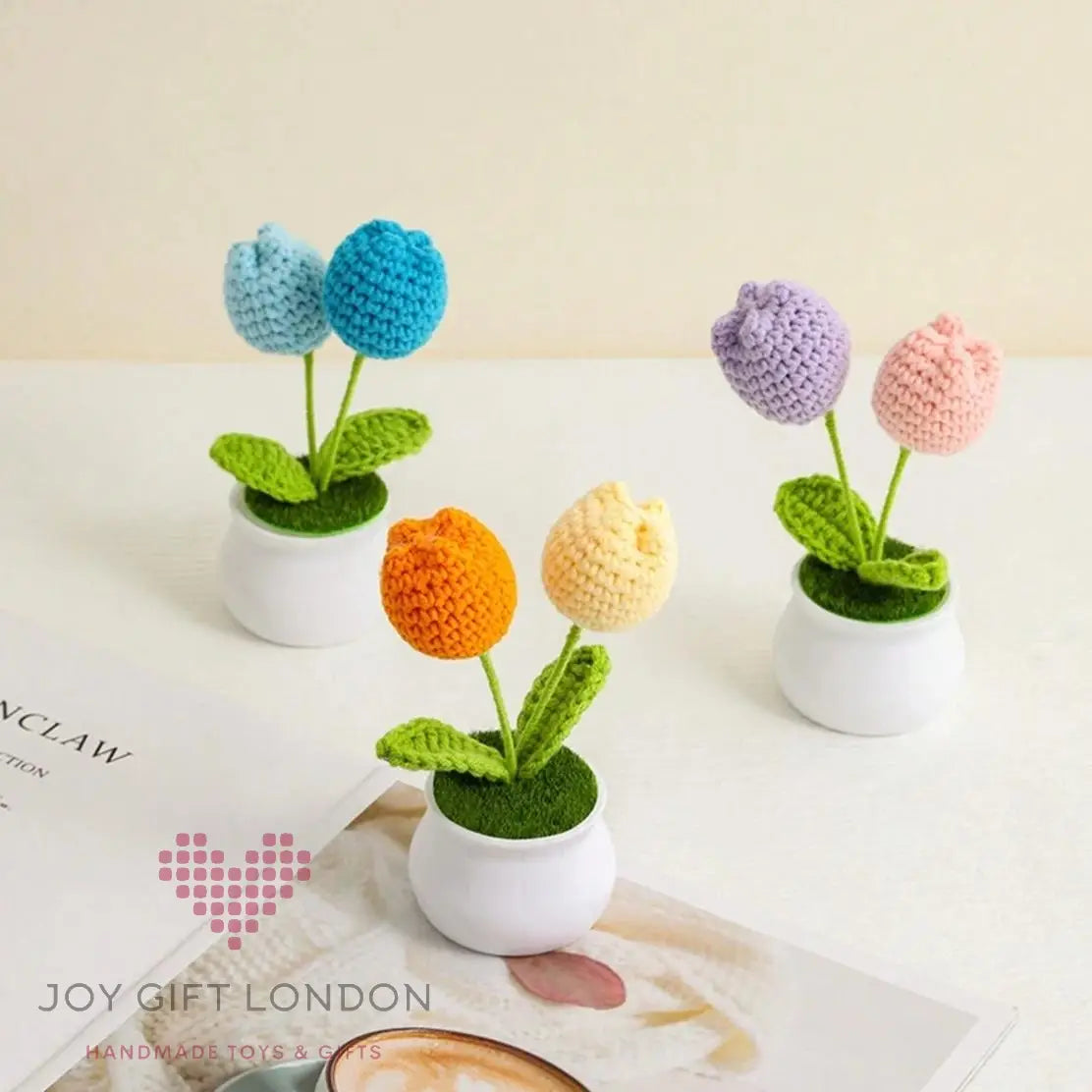 Handmade Crochet Potted 2 Tulip Joy Gift London