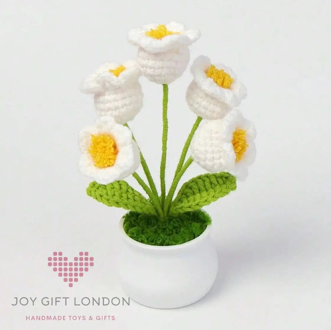 Handmade Crochet Potted 5 Bell Flowers Joy Gift London