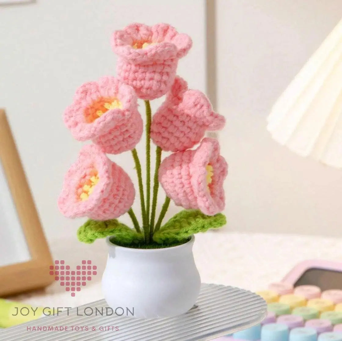 Handmade Crochet Potted 5 Bell Flowers Joy Gift London