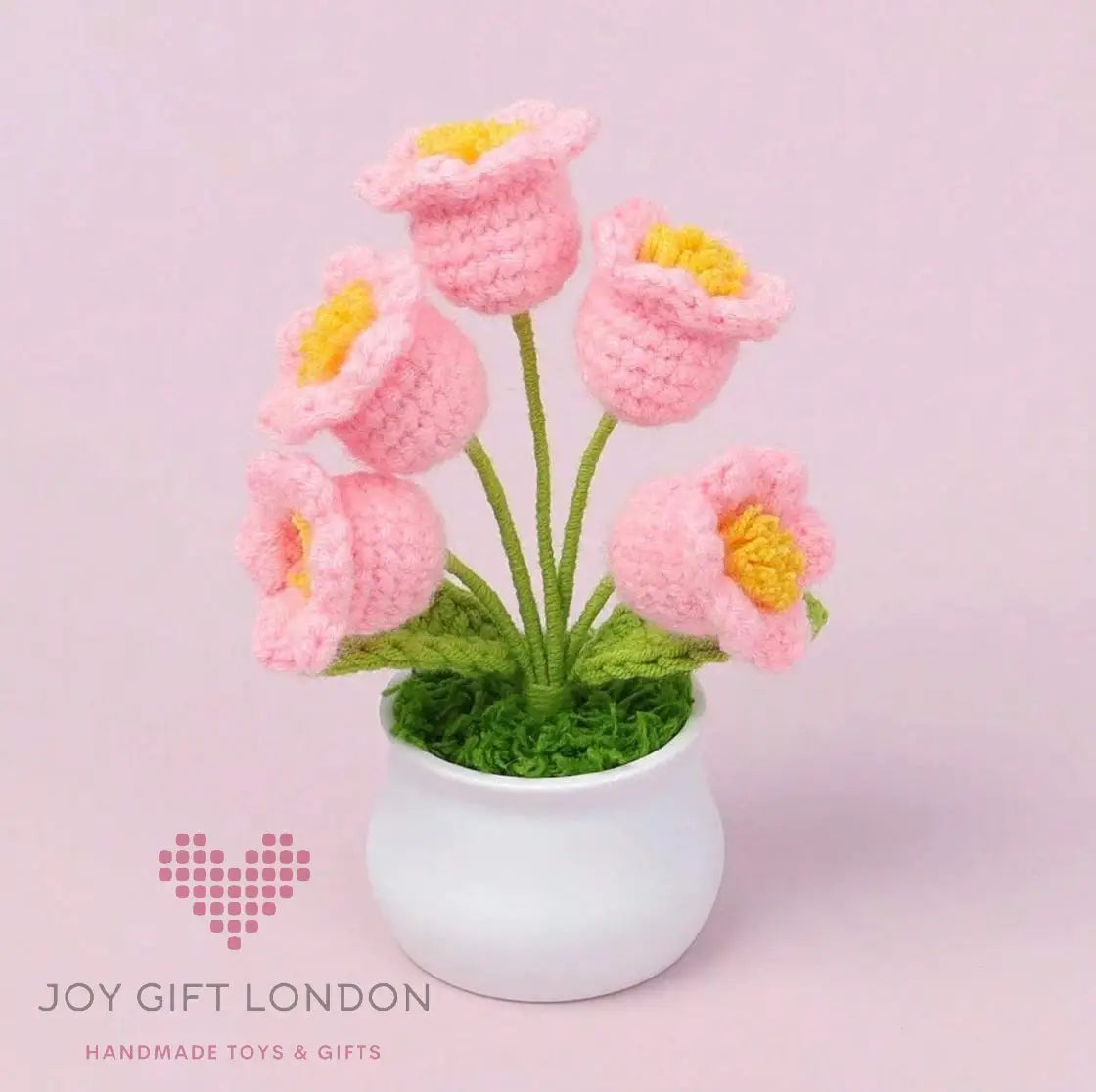 Handmade Crochet Potted 5 Bell Flowers Joy Gift London