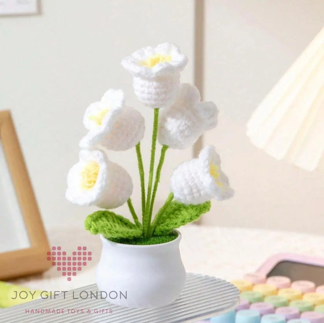 Handmade Crochet Potted 5 Bell Flowers Joy Gift London