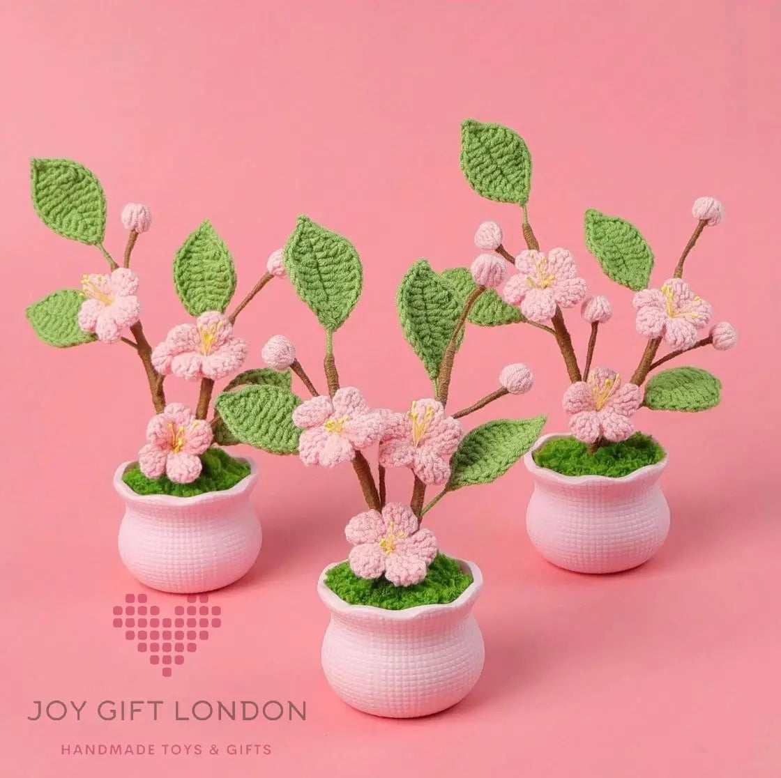 Handmade Crochet Potted Peach Blossom Joy Gift London