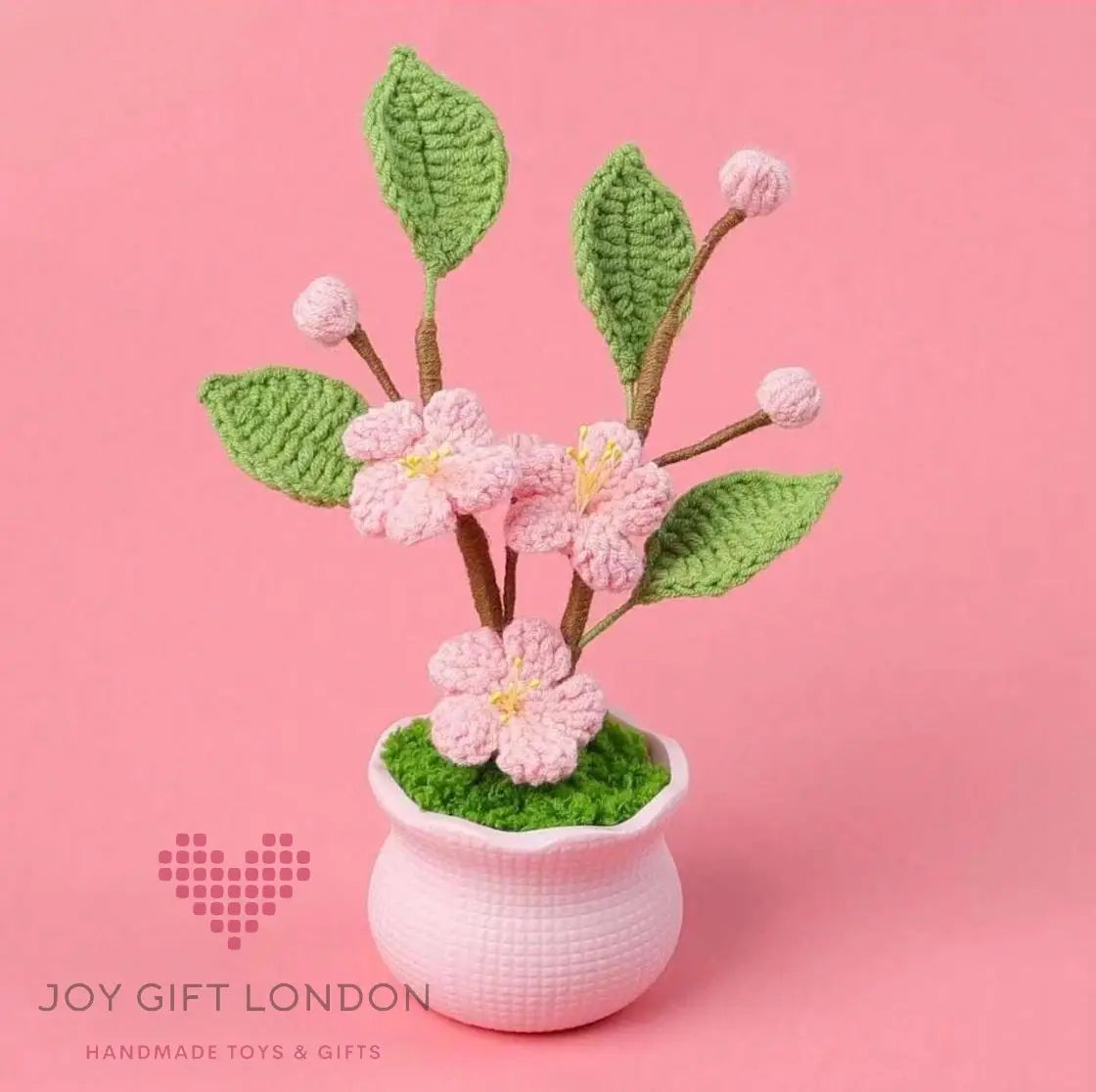 Handmade Crochet Potted Peach Blossom Joy Gift London