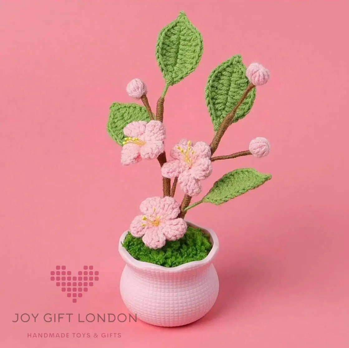 Handmade Crochet Potted Peach Blossom Joy Gift London