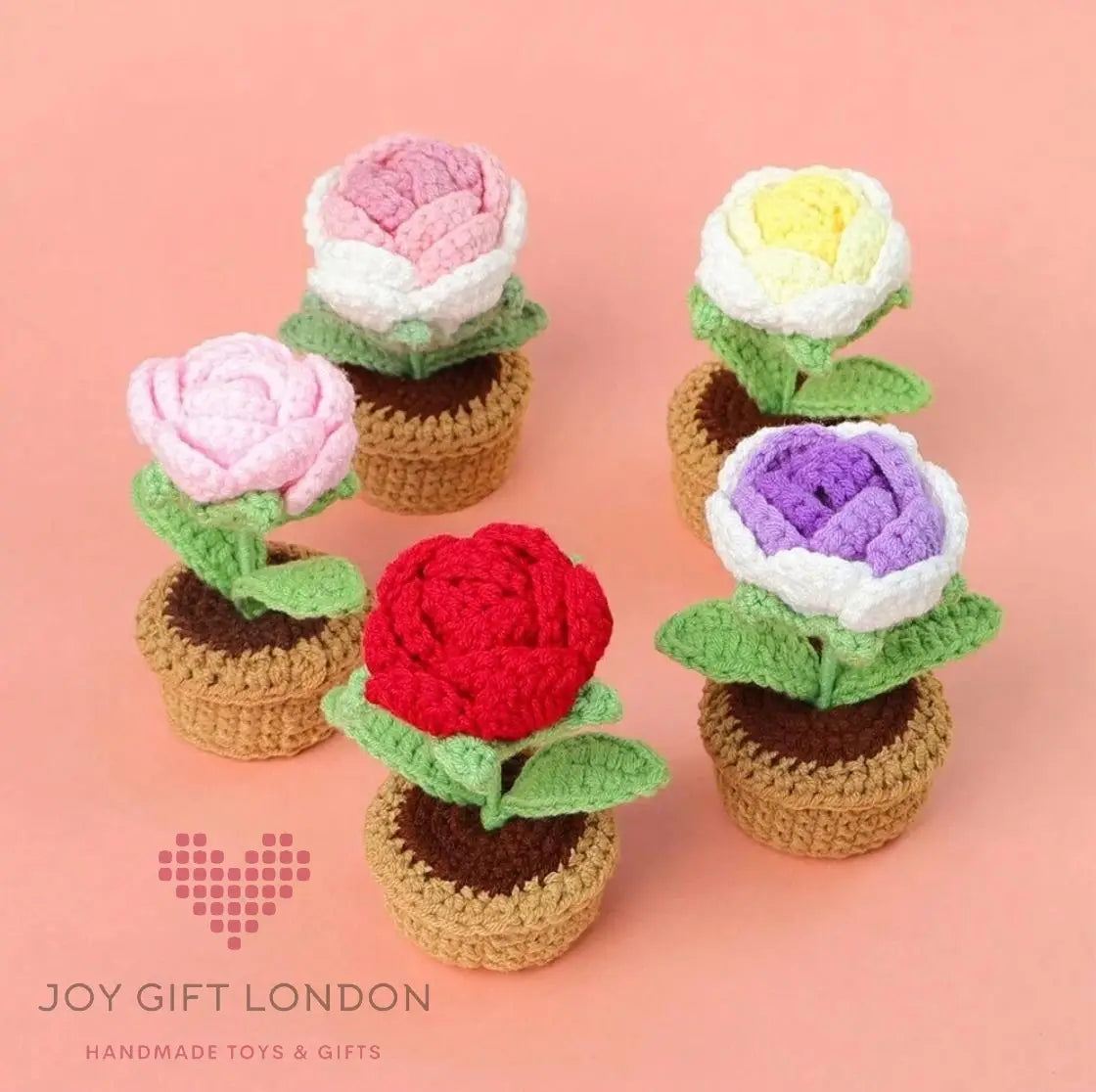 Handmade Crochet Potted Rose Joy Gift London