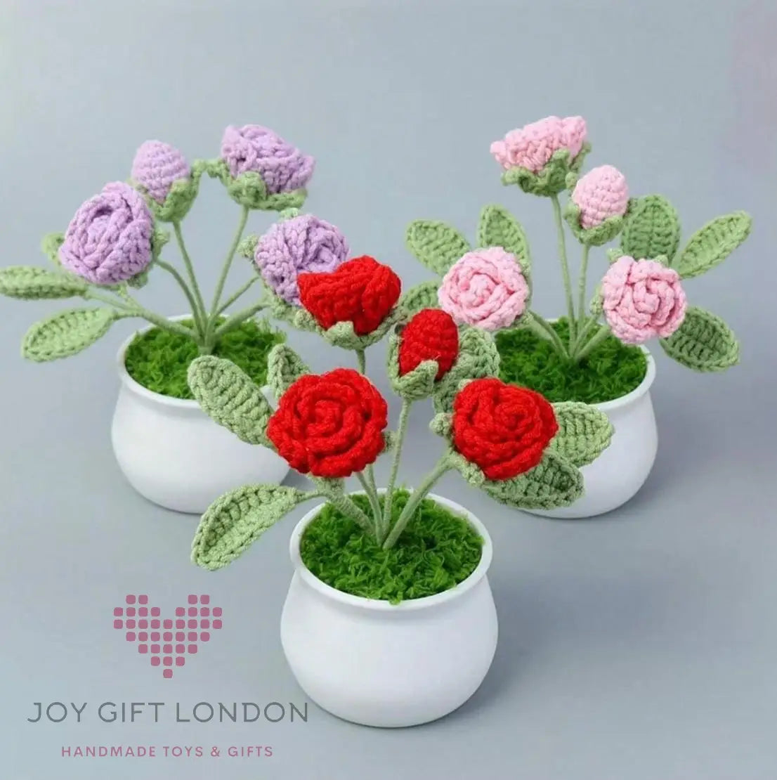 Handmade Crochet Potted Roses Joy Gift London