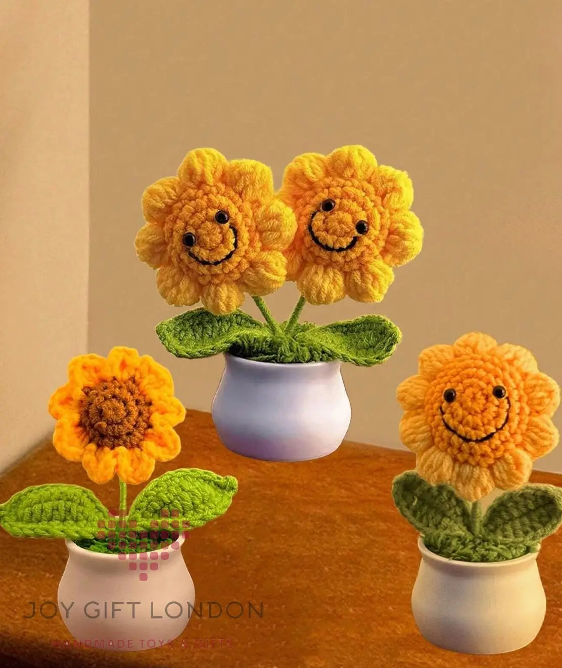 Handmade Crochet Potted Smiley Sunflower 🌻 Joy Gift London