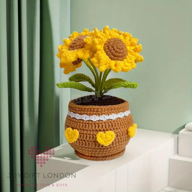 Handmade Crochet Potted Sunflowers Joy Gift London