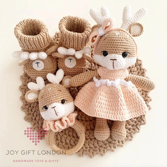 Handmade Crochet Reindeer Toy Gift Set (3pc) TrendyToy