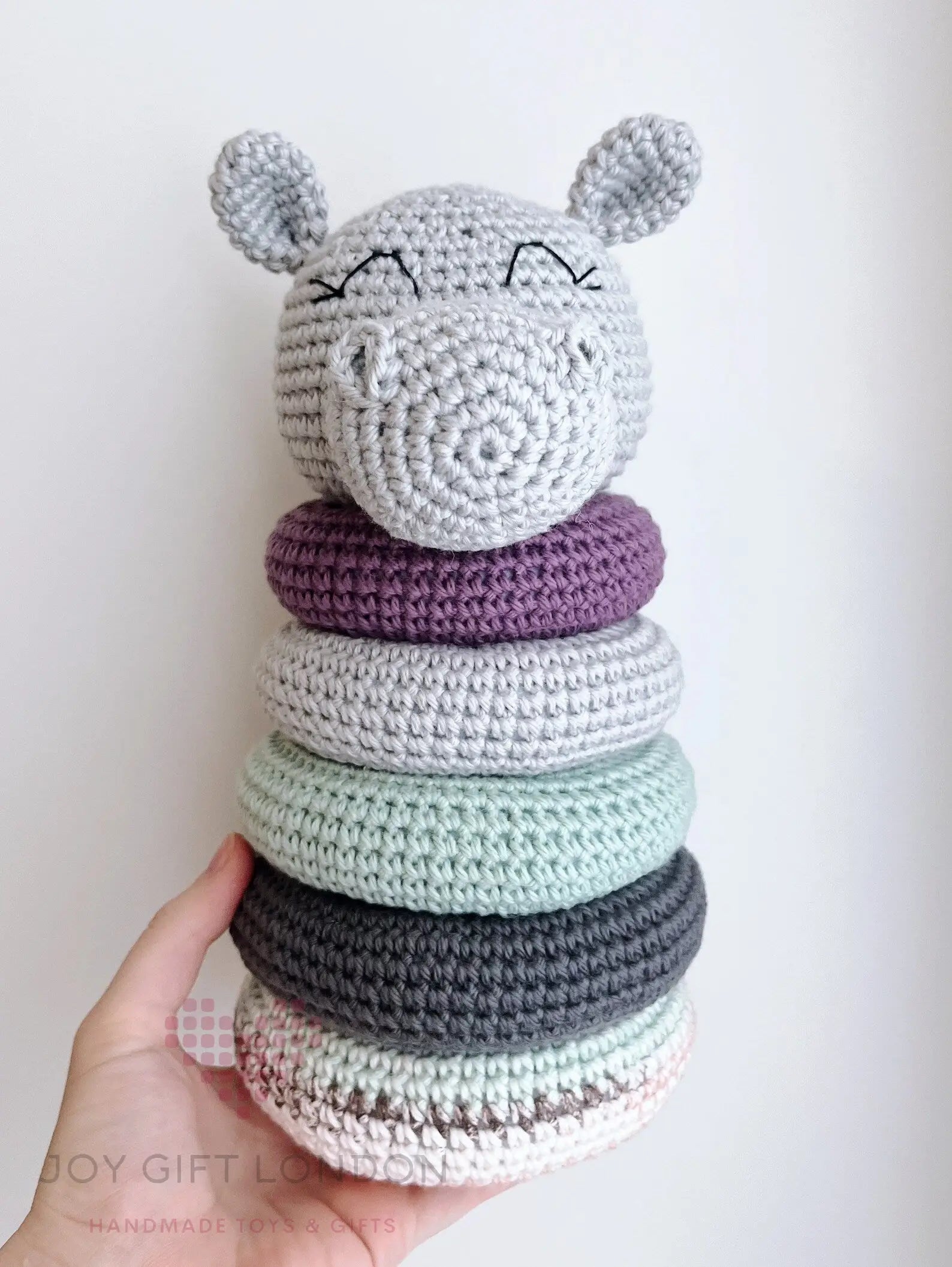 Handmade Crochet Ringstacker - Cute Hippo Stacking Baby Toy  Joy Gift London