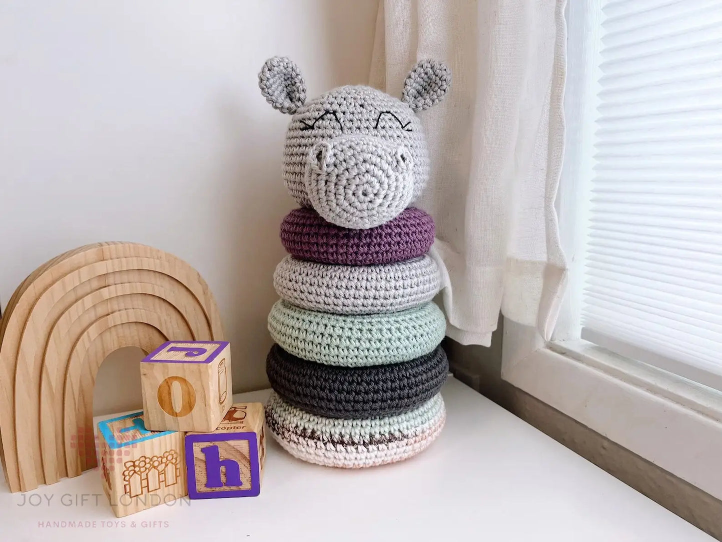 Handmade Crochet Ringstacker - Cute Hippo Stacking Baby Toy  Joy Gift London