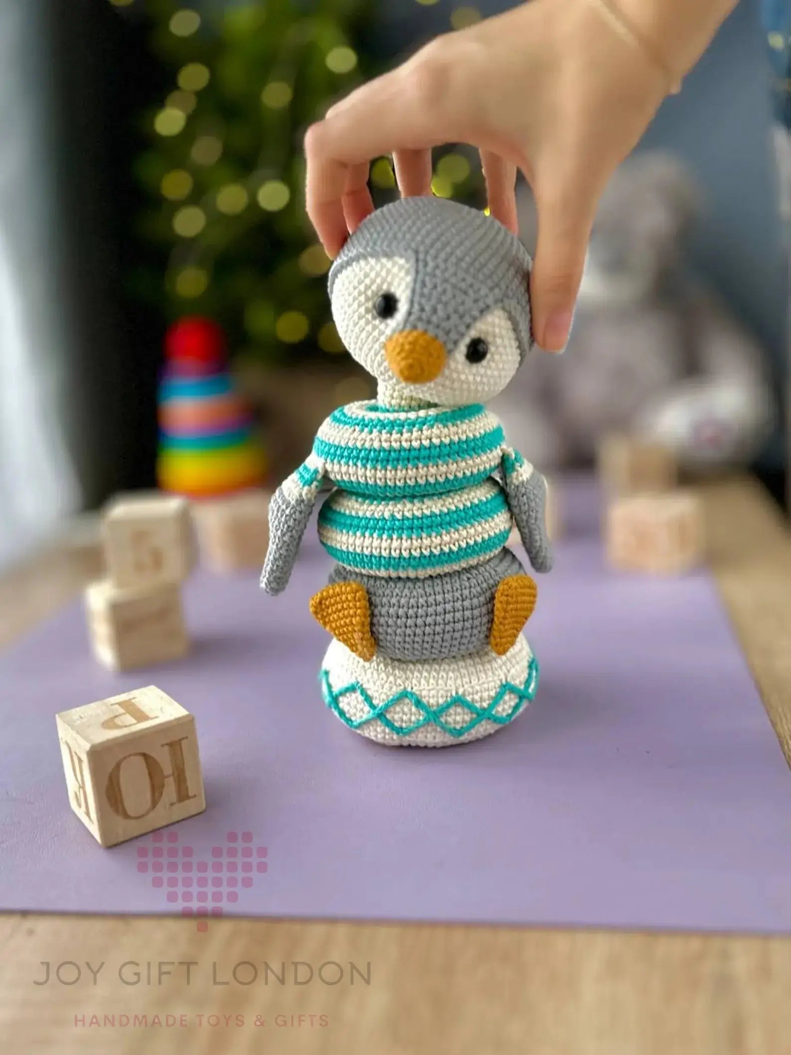 Handmade Crochet Ringstacker - Cute Penguin Stacking Toy  Joy Gift London