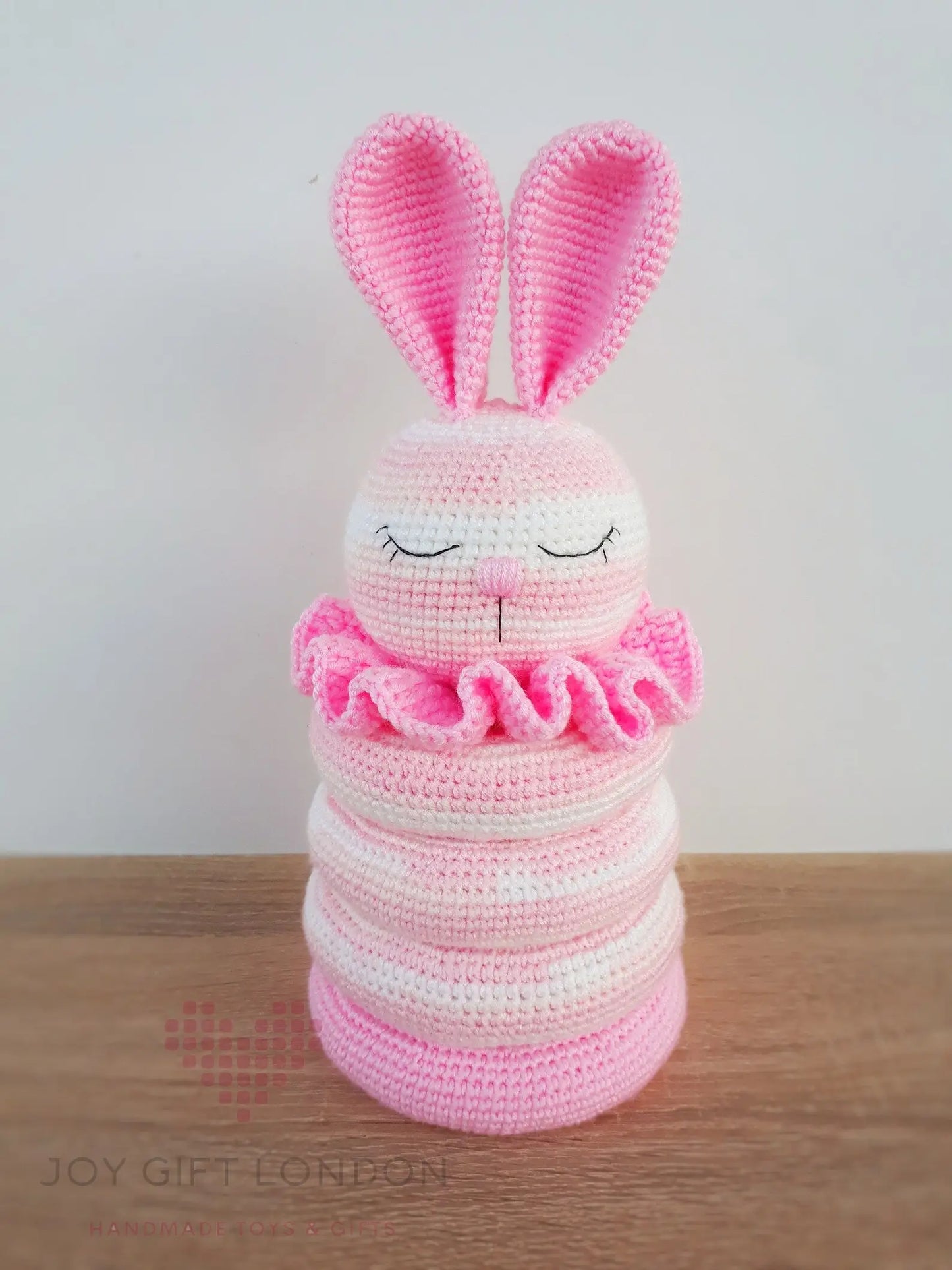 Handmade Crochet Ringstacker - Cute Pink Rabbit Stacking Toy  Joy Gift London