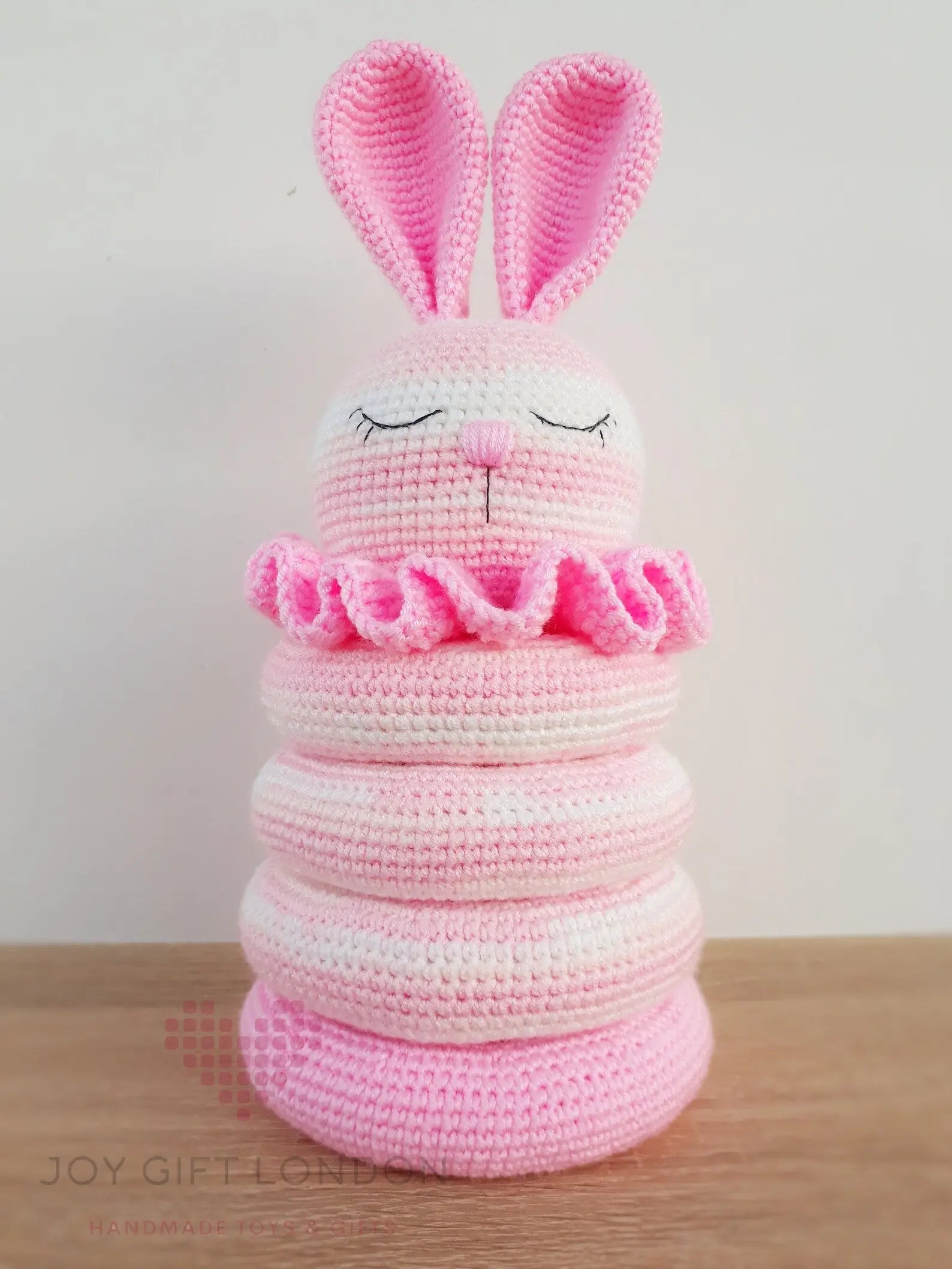 Handmade Crochet Ringstacker - Cute Pink Rabbit Stacking Toy  Joy Gift London