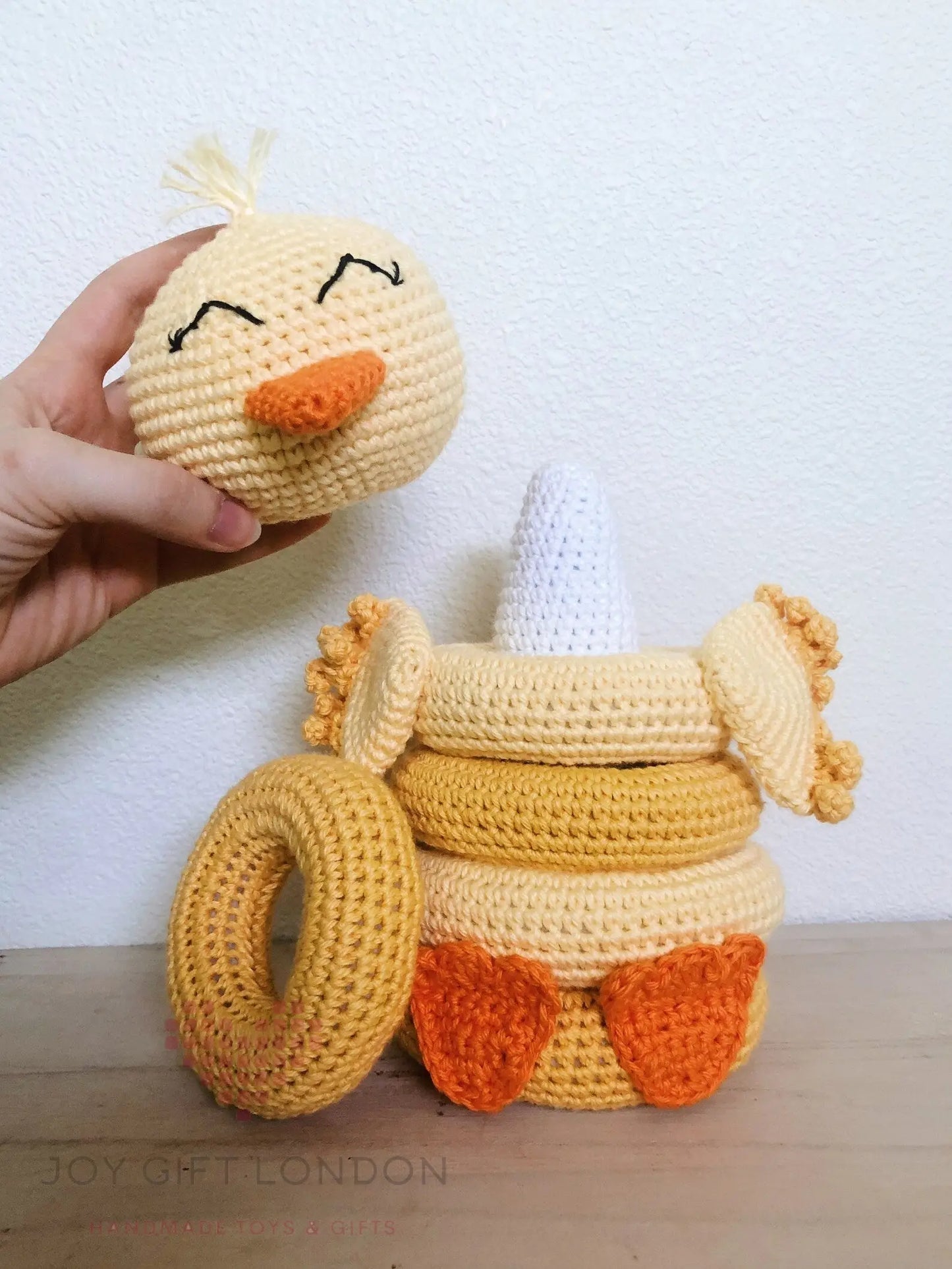 Handmade Crochet Ringstacker - Cute Yellow Duck Stacking Baby Toy  Joy Gift London