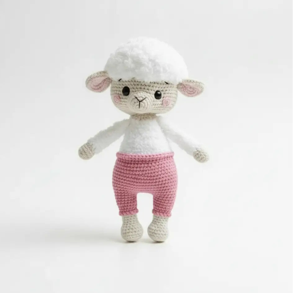 Handmade Crochet Sheep Toy in Green Dress  Joy Gift London