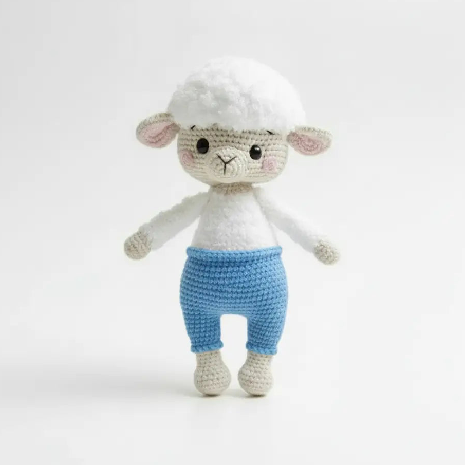 Handmade Crochet Sheep Toy in Green Dress  Joy Gift London