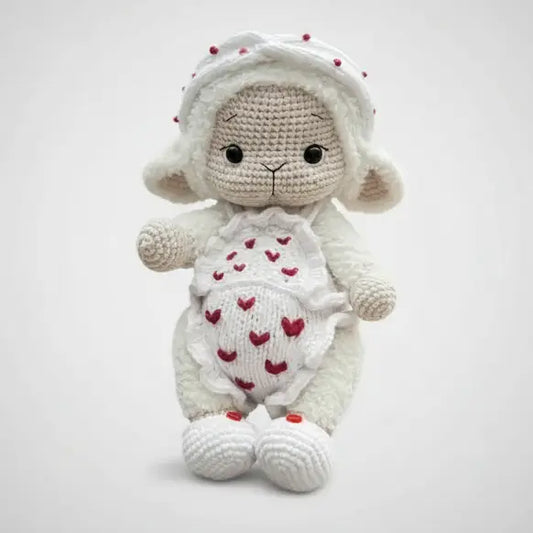 Handmade Crochet Sheep Toy in White Jumpsuit  Joy Gift London