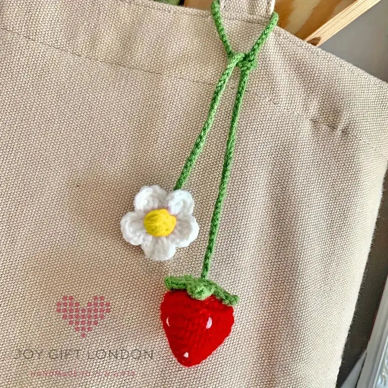 Handmade Crochet Strawberry Flower Keychain TrendyToy