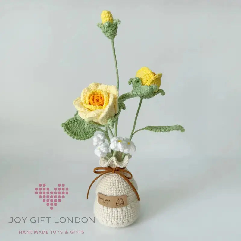 Handmade Crochet Vase Roses Joy Gift London