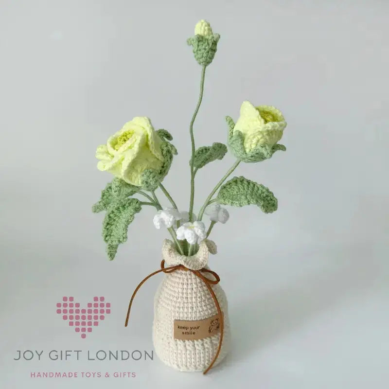 Handmade Crochet Vase Roses Joy Gift London