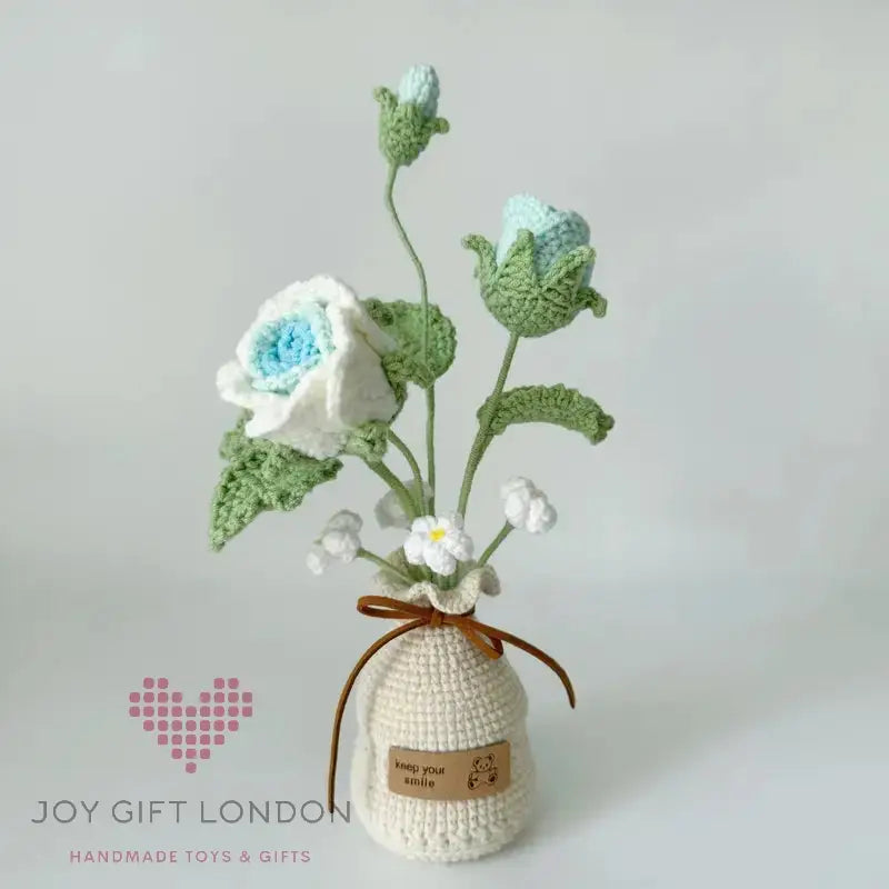 Handmade Crochet Vase Roses Joy Gift London